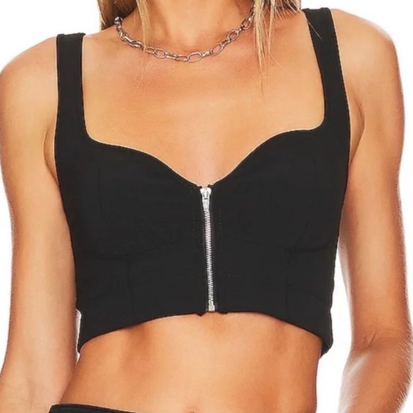 L'Academie Zip Front Corset Crop Top Black XS Like New - Picture 2 of 10